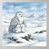 Mama Snowy Owl and Owlets Nursery ポスター (正面)