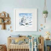 Mama Snowy Owl and Owlets Nursery ポスター