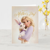 Mama Snuggling Her Baby Bunny Mother's Day Card カード (黄色い花)