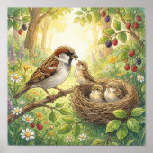 Mama Sparrow and Chicks Nursery ポスター (正面)