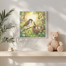 Mama Sparrow and Chicks Nursery ポスター