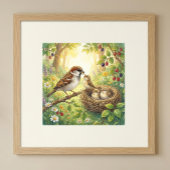 Mama Sparrow and Chicks Nursery ポスター
