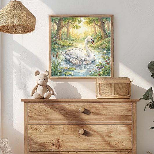 Mama Swan and Cygnets Nursery ポスター