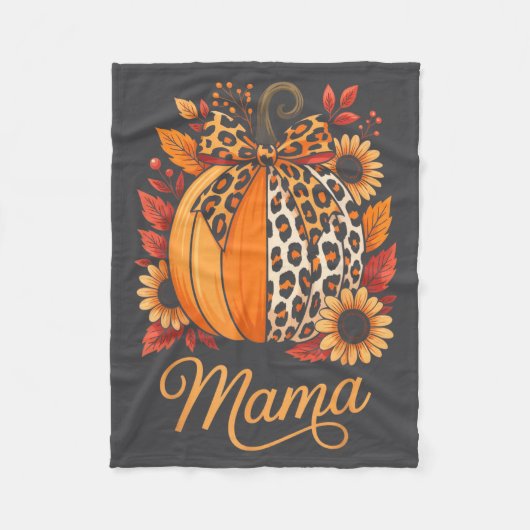 Mama Thanksgiving Leopard Pumpkin Sunflower Coquet フリースブランケット (正面)