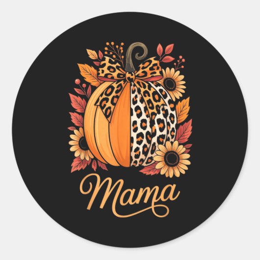 Mama Thanksgiving Leopard Pumpkin Sunflower Coquet ラウンドシール (正面)