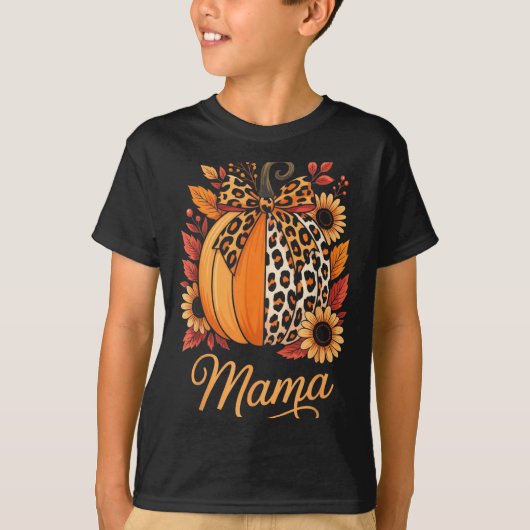 Mama Thanksgiving Leopard Pumpkin Sunflower Coquet Tシャツ (正面)