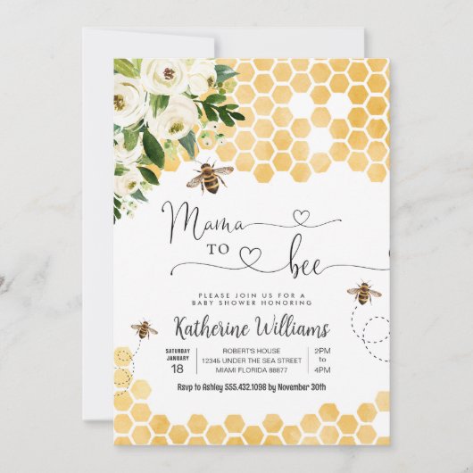Mama To Beat Honey Bee Baby Shower 招待状 (正面)