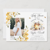 Mama to Bee花ハチ蜂蜜フォトベビーシャワー 招待状 (正面)