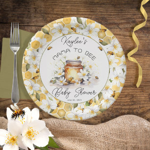 Mama to Bee Flowers and Bees Honey Baby Shower ペーパープレート