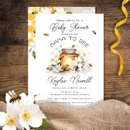 Mama to Bee Flowers and Bees Honey Baby Shower 招待状