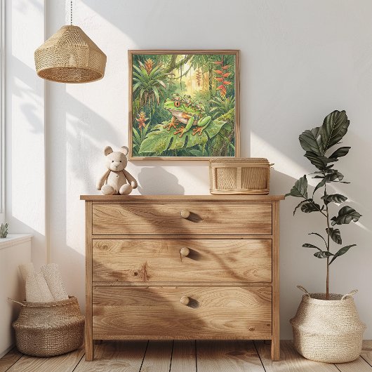 Mama Tree Frog and Froglets Nursery ポスター