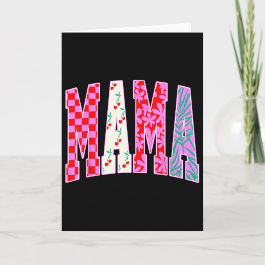 Mama Trendy Checkered Cherries Bow Halloween Famil カード (正面)