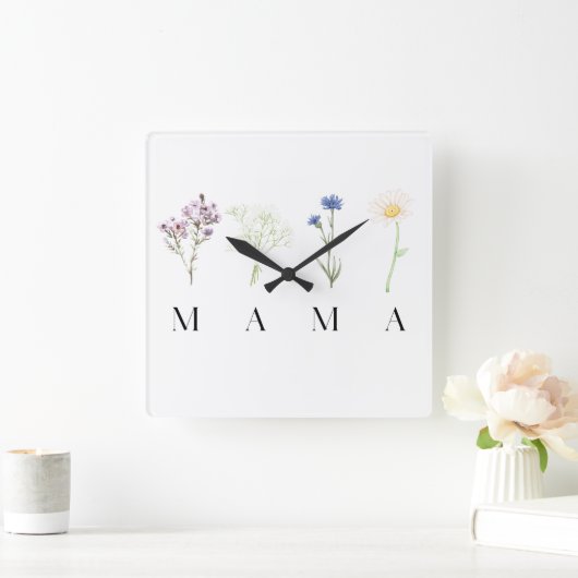 Mama Wild Floral Mother’s Day or Birthday Gift スクエア壁時計 (ホーム)