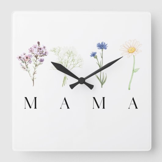 Mama Wild Floral Mother’s Day or Birthday Gift スクエア壁時計 (正面)