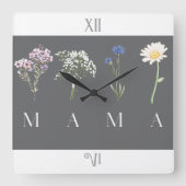 Mama Wildflower Mother’s Day & Birthday スクエア壁時計 (正面)