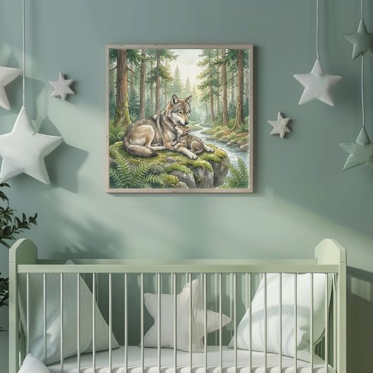 Mama Wolf and Her Adorable Cub Nursery ポスター