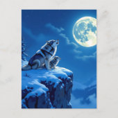 Mama Wolf and her Cub Howling at Moon ポストカード (正面)
