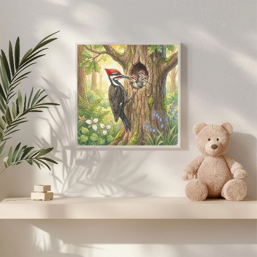 Mama Woodpecker and Chicks Nursery ポスター