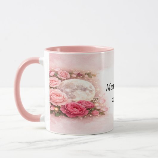 Mama You Are My Moon Pink Floral Moon Mug マグカップ (左)