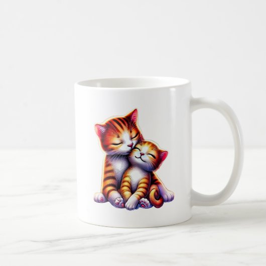 Maman chat et son chaton font des câlins. コーヒーマグカップ (右)