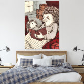 Maman hérison lisant un livre キャンバスプリント (インサイチュ (寝室))