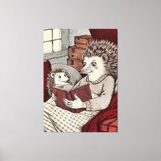 Maman hérison lisant un livre キャンバスプリント (正面)