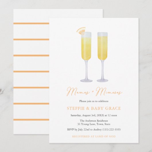 MamasとMimosas Momosa Baby ShowerまたはSip & See 招待状 (正面/裏面)