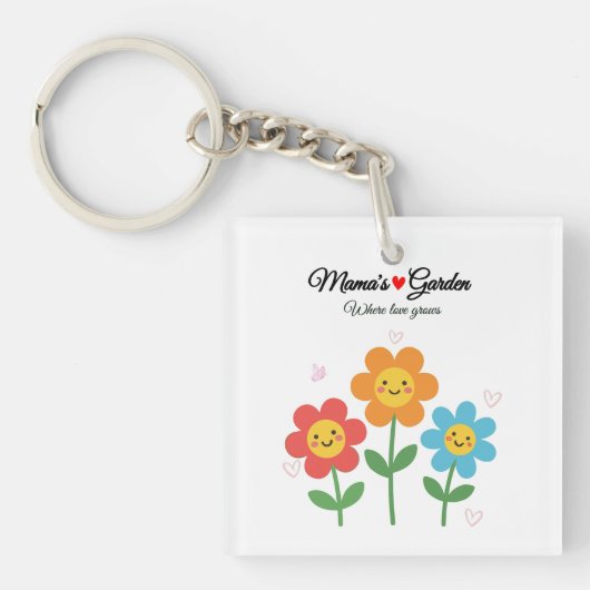  Mama's Garden Where Love Grows | Floral Typograph キーホルダー (正面)