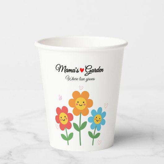  Mama's Garden Where Love Grows | Floral Typograph 紙コップ (正面)