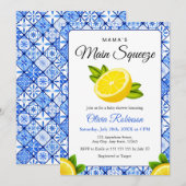 Mama's Main Squeeze Blue Tile Lemon Baby Shower  招待状 (正面/裏面)