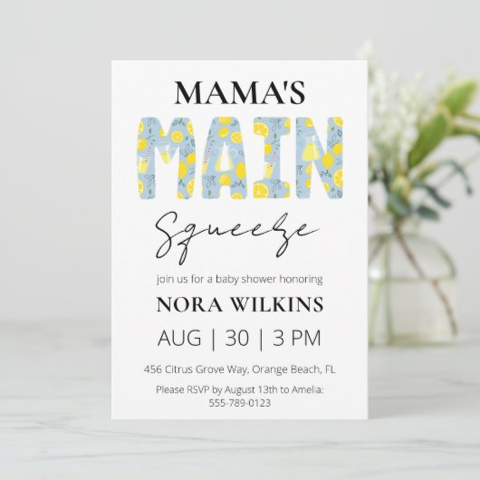 Mama's main squeeze citrus baby shower invitation 招待状 (スタンド正面)