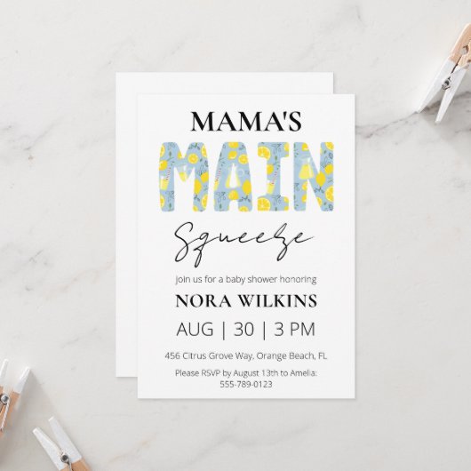 Mama's main squeeze citrus baby shower invitation 招待状 (正面/裏面インサイチュ)