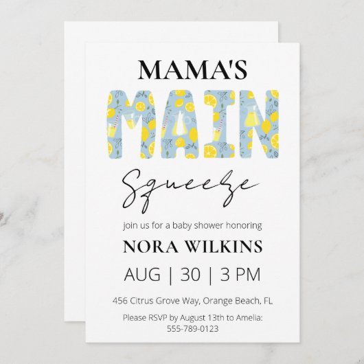 Mama's main squeeze citrus baby shower invitation 招待状 (正面/裏面)