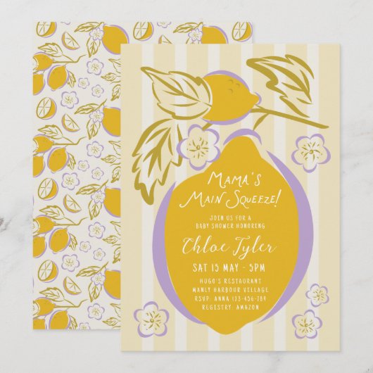 Mama's Main Squeeze Lemon Baby Shower 招待状 (正面/裏面)