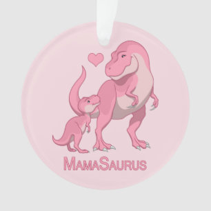 MamaSaurusのTレックスおよび女の赤ちゃんの恐竜 オーナメント