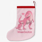 MamaSaurusのTレックスおよび女の赤ちゃんの恐竜 スモールクリスマスストッキング (裏面)