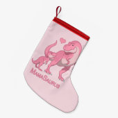 MamaSaurusのTレックスおよび女の赤ちゃんの恐竜 スモールクリスマスストッキング (正面 (吊り時))
