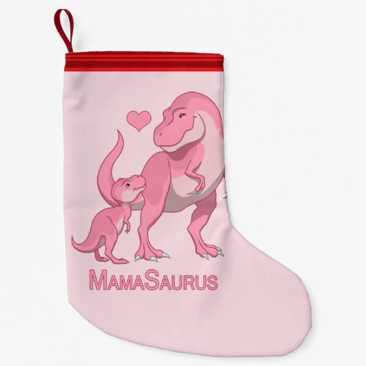 MamaSaurusのTレックスおよび女の赤ちゃんの恐竜 スモールクリスマスストッキング (正面)