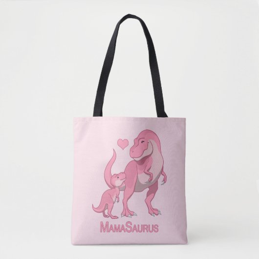 MamaSaurusのTレックスおよび女の赤ちゃんの恐竜 トートバッグ (正面)