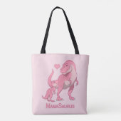 MamaSaurusのTレックスおよび女の赤ちゃんの恐竜 トートバッグ (裏面)