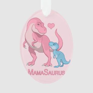 MamaSaurusのTレックスおよび男の赤ちゃんの恐竜 オーナメント