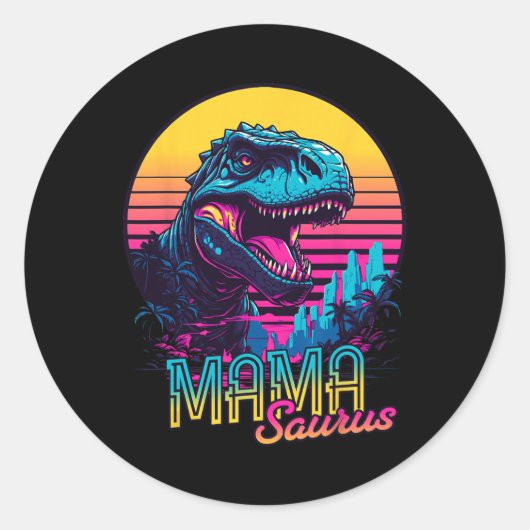 Mamasaurus おもしろい恐竜Mama Saurus Trex Mom Mot ラウンドシール (正面)