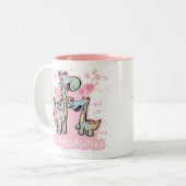 Mamasaurus Dino Momハッピーバースデー写真カスタム ツートーンマグカップ (正面左)