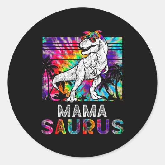 Mamasaurus Dinosaur Mama Saurus Family Matching Ti ラウンドシール (正面)