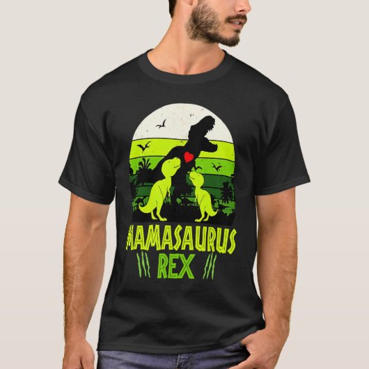 Mamasaurus Rex I Two Kids Mom and Dinosaur Mom Tシャツ (正面)