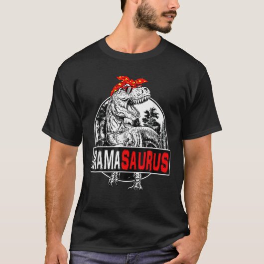 Mamasaurus Tレックス恐竜おもしろいママサウルス家族 Tシャツ (正面)