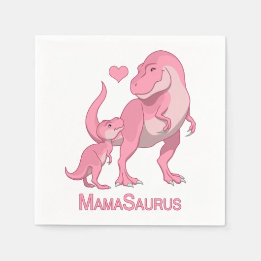 MamaSaurus T-レックスとベビーガール恐竜 スタンダードカクテルナプキン (正面)