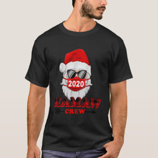 Mamawクルー赤い格子模様サンタ顔マスク2020用 Tシャツ