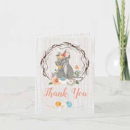 Mamma Kitty Cat with Kitten Thank you note card カード (正面)