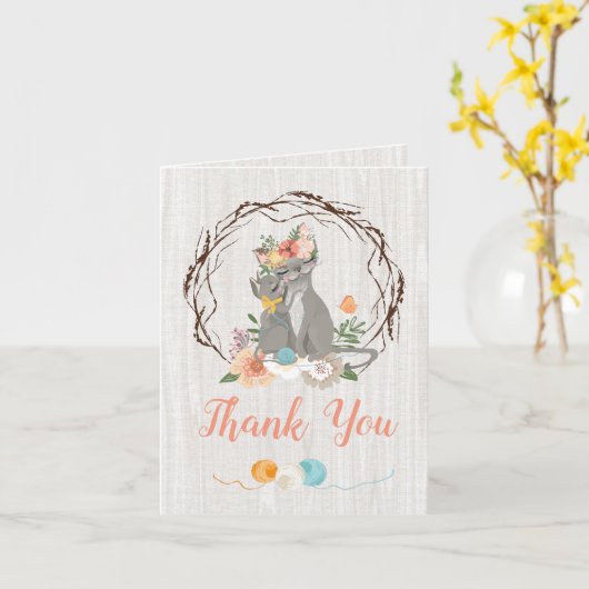 Mamma Kitty Cat with Kitten Thank you note card カード (黄色い花)
